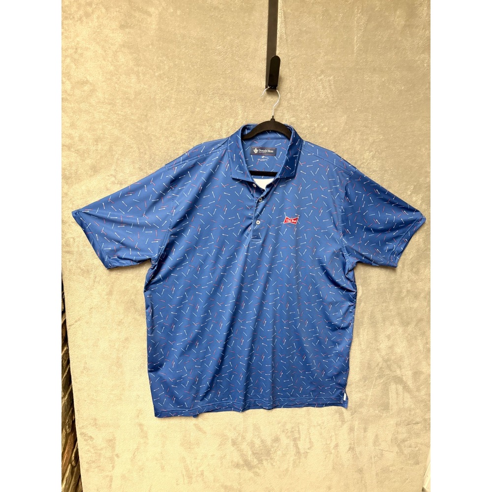 Donald Ross Sportswear Mens Blue Golf‎ Tee Print The Bud Budweiser Polo Shirt XL